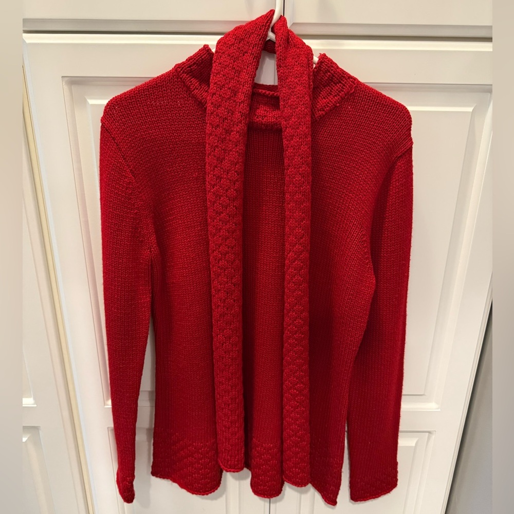 Kim Rogers Women’s Pullover Red Sweater Size Large With Removable Separate Scarf